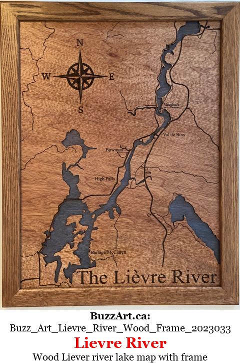 Wood Liever river lake map with frame 
